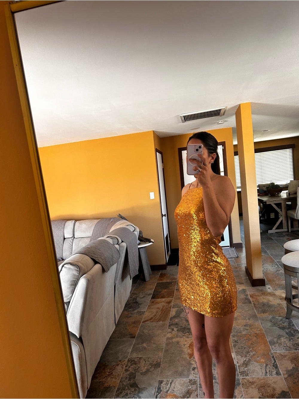 Lulus NWT Gold Sequin Bodycon Mini Dress S Party Cocktail Going Out Dress - Picture 3 of 8